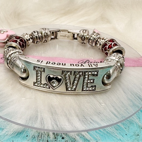 Brighton Love is All You Need Hearts Charm Bracelet Crystal Silver